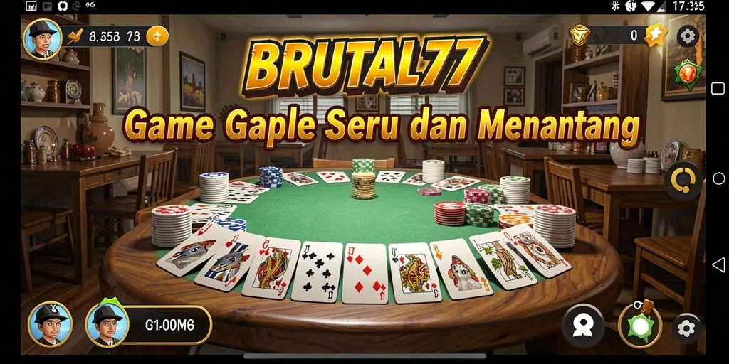 Screenshot utama BRUTAL77 menampilkan duel seru dalam permainan Gaple.