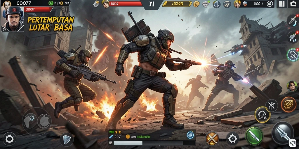 Tampilan gameplay COO77 dengan aksi pertempuran yang intens dan grafis menawan.