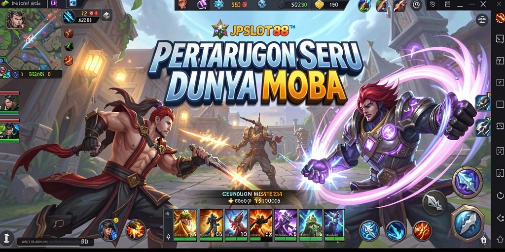 Screenshot JPSLOT88 menampilkan aksi pertarungan yang menegangkan di arena MOBA.